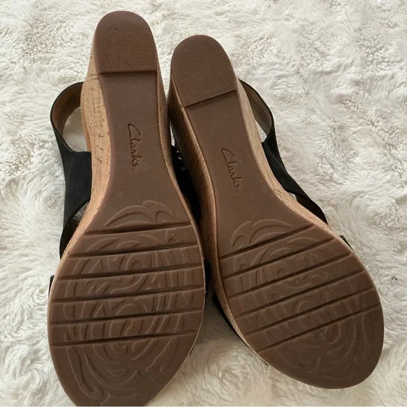 Clarks Black and Brown Wedge Sandals - Picture 5 of 5
